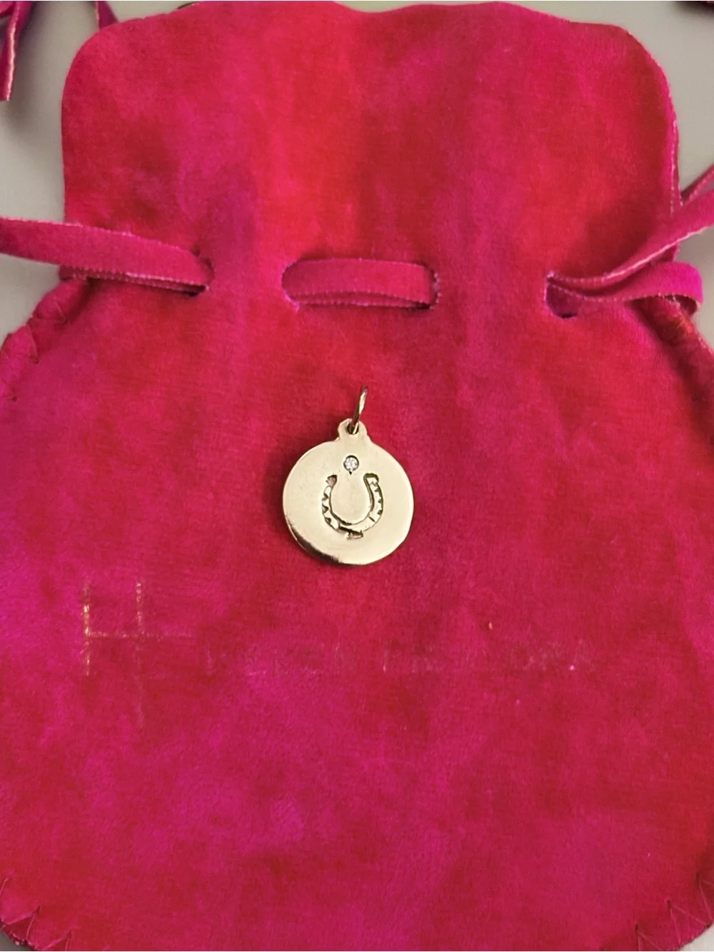 *Authentic* Helen Ficalora 14K YG Horseshoe Dangle Disk Charm w/ 1 Diamond